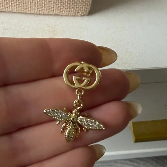 Gucci Gold and Crystal Bee Dangle Earrings - Picture 4 of 6